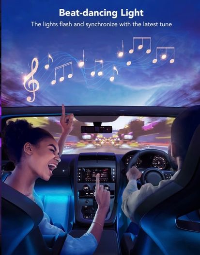 Car LED Strip Light, Interior Car Lights 2-Line Design Waterproof 4pcs APP Control Lighting Kit, Under Dash RGB Car Lighting with Car Charger (FREE POSTAGE)