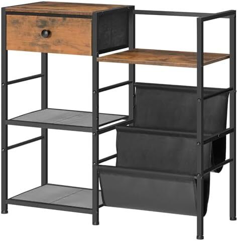 Record Player Stand, End Table with Vinyl Storage, 4 Tier Vinyl Record Storage, Side Table with Open Shelves, Turntable Stand for Living Room, Media Room, Rustic Brown