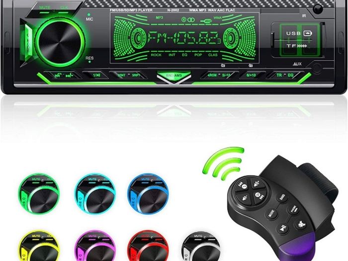 Car Radio Bluetooth 5.0 Hands-free1 Din Universal Built-in Microphone, 4X65W Car Radio Receiver, USB/TF/FM/AUX/WMA/WAV/MP3 Media Player with 7 Colorful Lights (FREE POSTAGE)