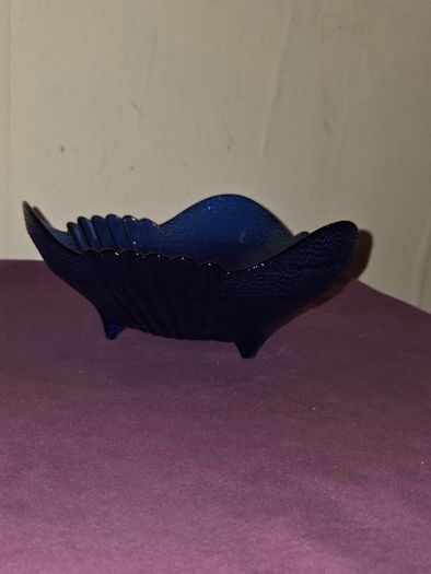 Vintage Cobalt Blue Footed Fruit Bowl