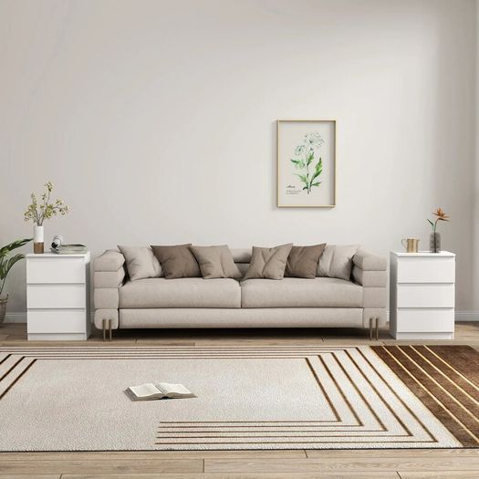 Nightstand, Set of 2 Side Tables with 3 Drawers, Bedside Cabinet, Nightstand for Bedroom, Living Room, 40 x 30 x 59.5 cm, White