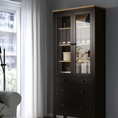 Ikea HEMNES Glass-door cabinet with 3 drawers, black-brown/light brown