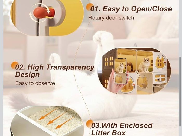 2 Tiers Cat Cages Indoor Large with Cat Toilet, Cat Cage Large Cat Cage Fence Panels, DIY Cat Playpen, Cat Enclosure Indoor, Bedroom/Dining/Toilet/Play area for Happy Feline Friends