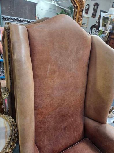 Vintage Leather Wingback Armchair Exceptional Patina & Character