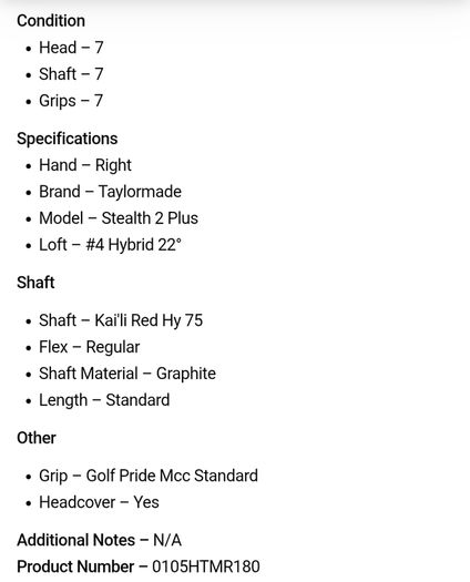 Taylormade Stealth 2 Plus Hybrid / #4 22 Degree / Kai'li Red Hy 75 Regular