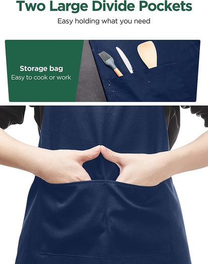 Pack Unisex Adjustable Bib Apron with 2 Pockets Cooking Kitchen Chef Women Men Aprons for Home Kitchen, Restaurant, Coffee house (Blue, Polyester)