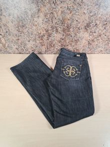 womens GUESS PREMIUM Bootcut black stretchy denim jeans gold embroidery  Size W 32 L 30 A1