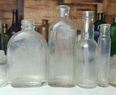 473 - Set of 6 Vintage Clear Glass Cork Screw Top Collectible Decorative Bottles