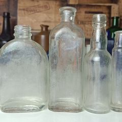 473 - Set of 6 Vintage Clear Glass Cork Screw Top Collectible Decorative Bottles
