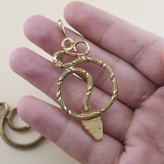 Vintage Lot of 2 Snake with Blue & Red Eyes Brass Pendant 65.5mm