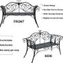 Black 2-Seater Garden Bench, Wrought Iron Frame with Decorative Cast Aluminium Backrest, Outdoor Patio & Porch Seating, 250kg Capacity Image 3