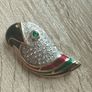 Beautiful vintage parrot brooch covered with rhinestones with enamel accents. Image 2