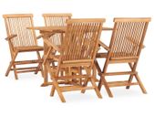 5 Piece Folding Outdoor Dining Set Solid Teak Wood