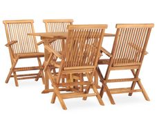 5 Piece Folding Outdoor Dining Set Solid Teak Wood