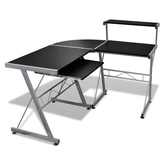 Computer Desk with Pull-out Keyboard Tray L-shaped Black