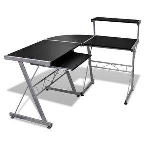 Computer Desk with Pull-out Keyboard Tray L-shaped Black