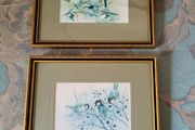 Vintage pair of framed finch prints