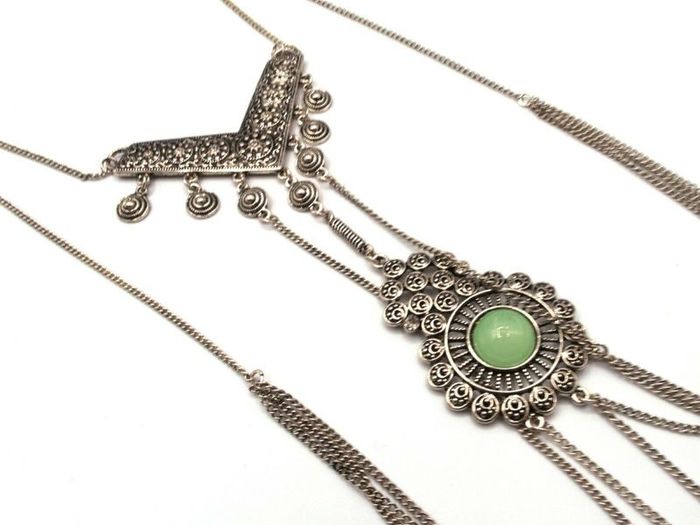 DesignSix London Statement Stone Necklace Large Shiny Silver Curb Chain New With Tags