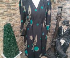 vintage 70s 80s Black print wrap dress