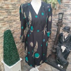 vintage 70s 80s Black print wrap dress