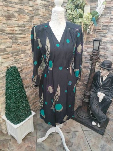 vintage 70s 80s Black print wrap dress
