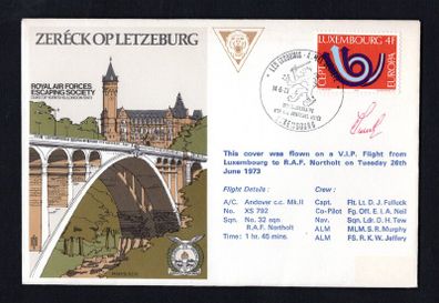 1973 Luxembourg Illustrated Flight Cover on VIP flight from Luxembourg to RAF Northholt on Tuesday 26th June 1973