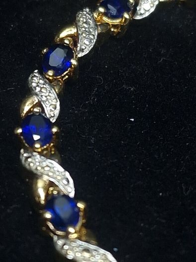 French Made Gold Plated Bracelet with Sapphire-Blue Stones | 18cm