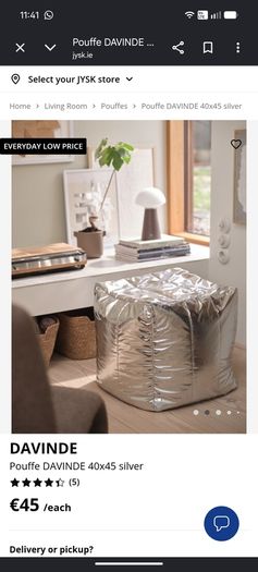 Jysk DAVINDE silver pouffe/ foot rest