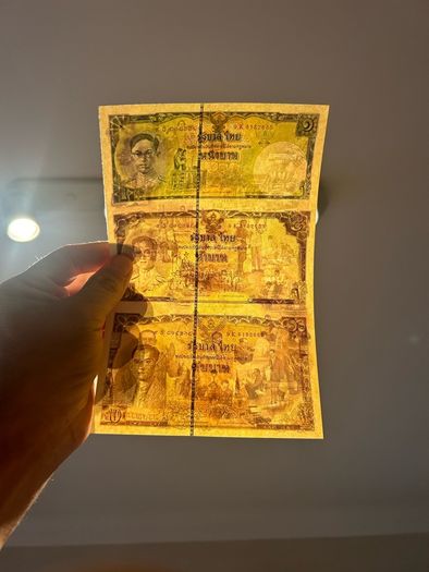 2007 Thailand Uncut Banknotes 1 5 10 Baht Uncut( 3 PCS In 1 Sheet ) , Real Original Uncut Notes for Collection, Note, 80th Anniversary