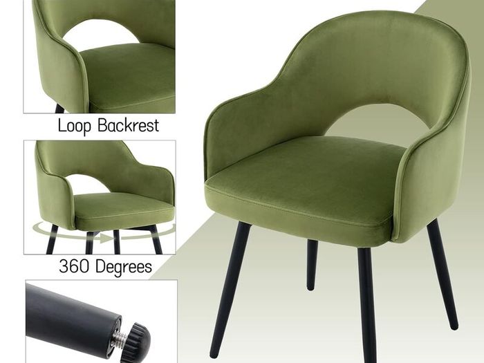 Set of 2 Dining Chairs Velvet or PU Leather with Open Back & Armrests