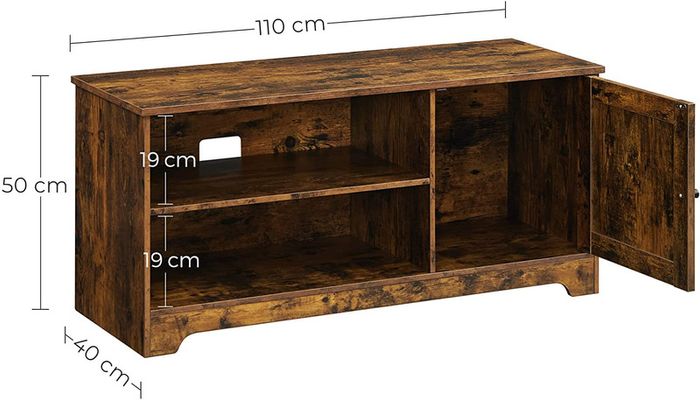 TV cabinet, TV table, TV shelf, for TVs up to 43 inches, rustic country house style, 2 open compartments, vintage brown