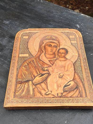 Vintage Hand Carved Greek Wooden Icon