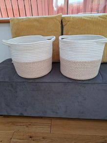 2 X Cream & Gold Storage Baskets