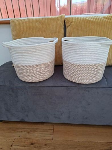 2 X Cream & Gold Storage Baskets