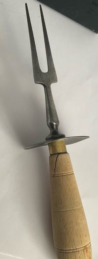 Antique Victorian Edwardian Meat Carving Fork with Safety Guard Rustic Farmhouse Kitchenalia