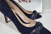 Emis new collection court blue bow detail medium heel leather shoes UK 6.6EU 40 new &amp; boxed