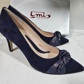Emis new collection court blue bow detail medium heel leather shoes UK 6.6EU 40 new & boxed