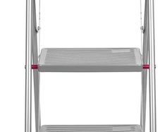 3 Folding Stepladder Large Step Stool with Non-Slip Feet, Collapsible for Compact Storage, Strong Steel Structure, Safety Clip, 150kg Weight Capacity, 105cm High, Pink/Grey