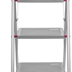 3 Folding Stepladder Large Step Stool with Non-Slip Feet, Collapsible for Compact Storage, Strong Steel Structure, Safety Clip, 150kg Weight Capacity, 105cm High, Pink/Grey