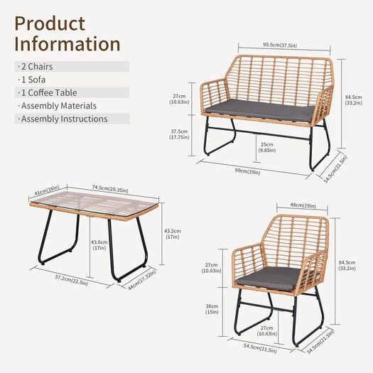 4 Piece PE Rattan Set Garden Balcony Furniture