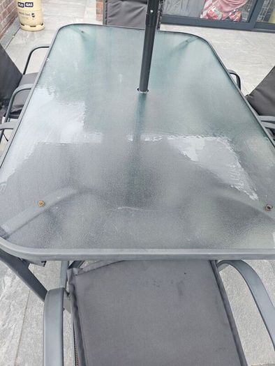 6 seater patio set and parasol