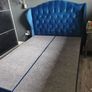 Navy blue double bed frame with underneath storage Image 4