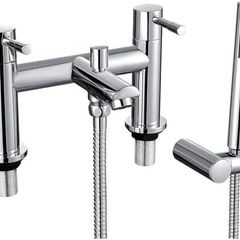 Bath Mixer Taps with Shower Attachment Bathroom Tub Filler Tap Dual Lever Mixers Mono Monobloc Two Holes Chrome Brass 2 in 1