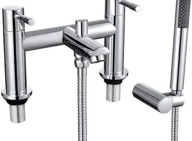 Bath Mixer Taps with Shower Attachment Bathroom Tub Filler Tap Dual Lever Mixers Mono Monobloc Two Holes Chrome Brass 2 in 1