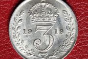 Unc 1919 United Kingdom Silver 3 Pence - George V 1st issue; incl. Maundy