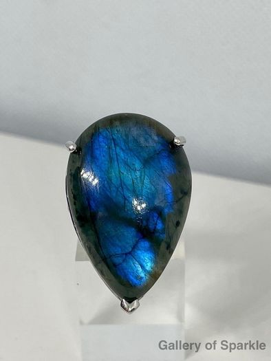 Labradorite Solitaire Ring in Platinum Overlay Sterling Silver