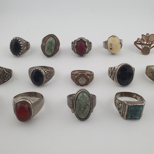 Bohemian Antique Jewellery Bundle 15 Mixed Brass Statement Rings