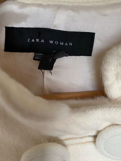 Zara Women Cream Viscose Mandarin Collar Topper Jacket/ Coat