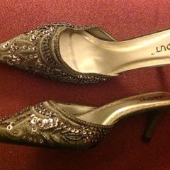 Bnwt - Silver/Pewter Grey beaded slip ons with sequins and matching handbag