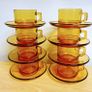 1970s amber coffee cups and saucers set of 8 Image 2